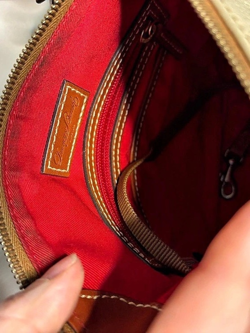 Dooney & Bourke Pebble Grain Zip Crossbody Cream & Brown Bag - Picture 8 of 15